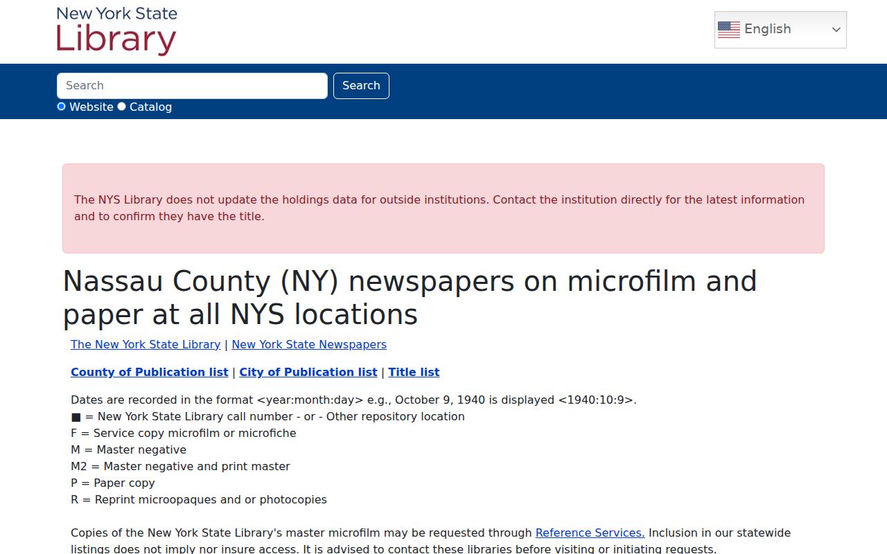 Valley Stream city directory newspaper holdings in the New York State Library inventory