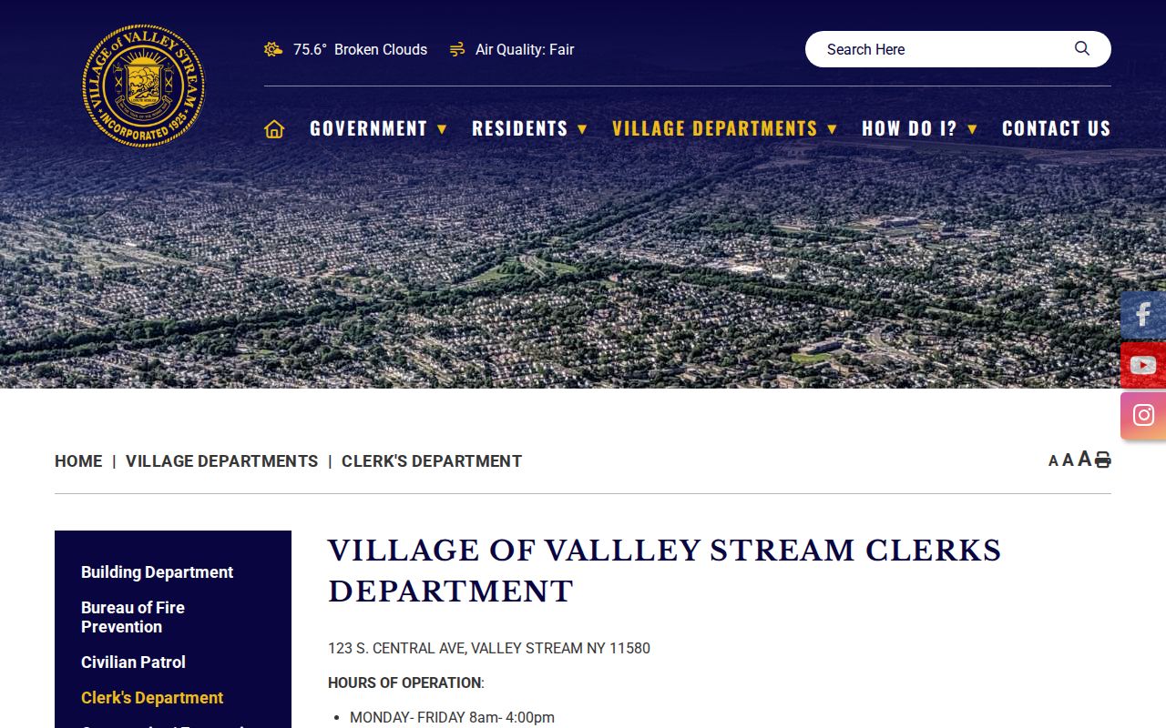 Valley Stream residents directory using the Village Clerk records page
