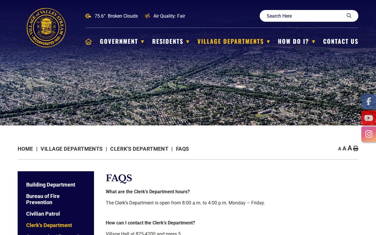 Valley Stream neighbors Village Clerk FAQ municipal records guidance