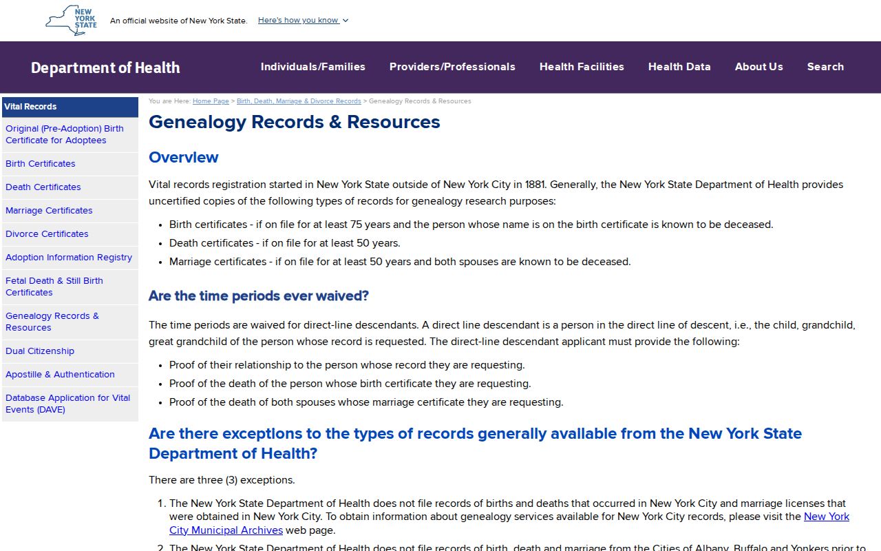 Valley Stream resident lookup through New York DOH genealogy records