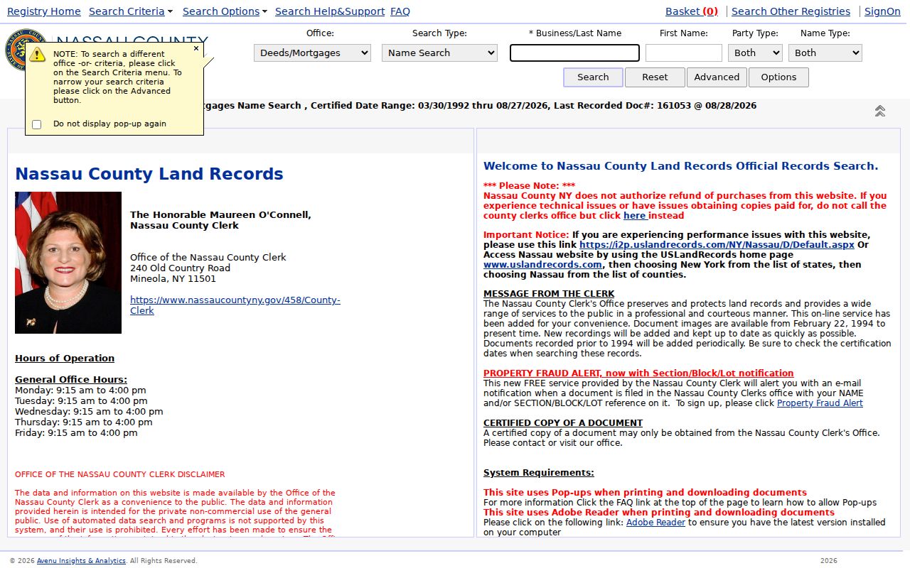 Valley Stream street directory Nassau County Clerk land-record index