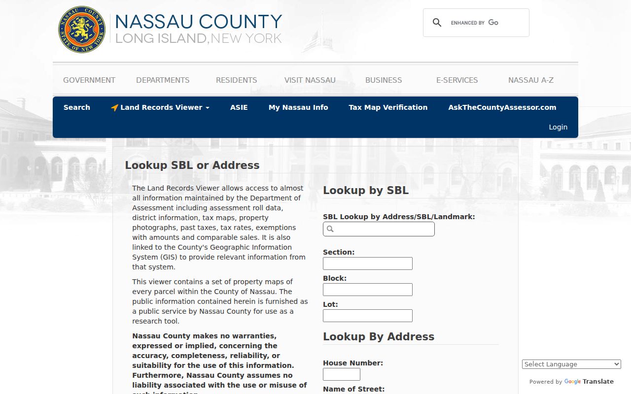 Valley Stream street directory Nassau Land Records Viewer address and SBL search