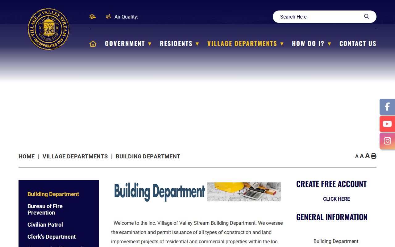 Valley Stream street directory Building Department application access