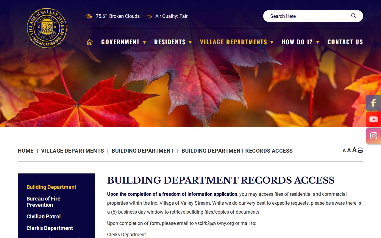 Valley Stream street directory building records FOIL request route